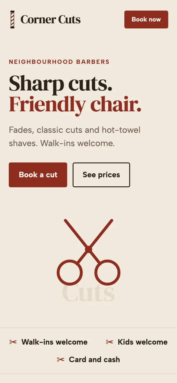 The example shop on a phone, in the Classic style